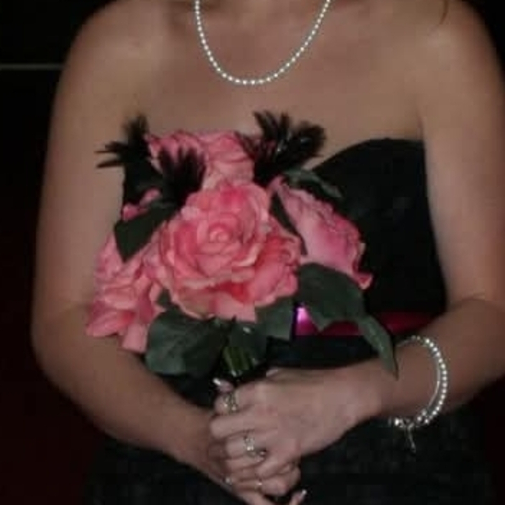 Pink Rose Bridesmaid Bouquet | Wedding Flowers | Black Feather Accents - Picture 3 of 6